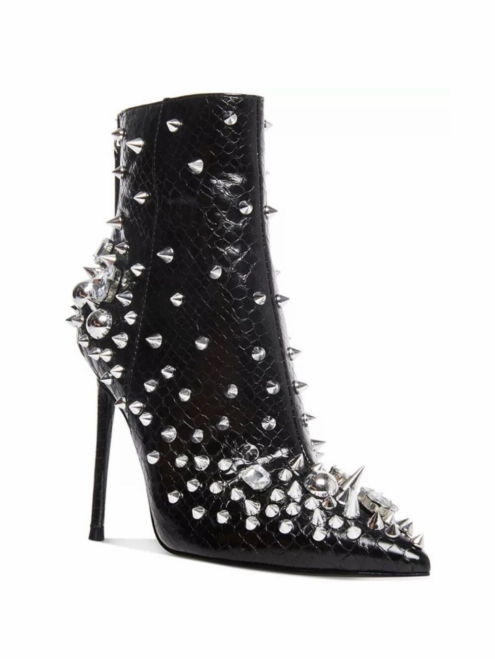 Steve Madden Black Spike-Embellished Pointed Stiletto Ankle Boot